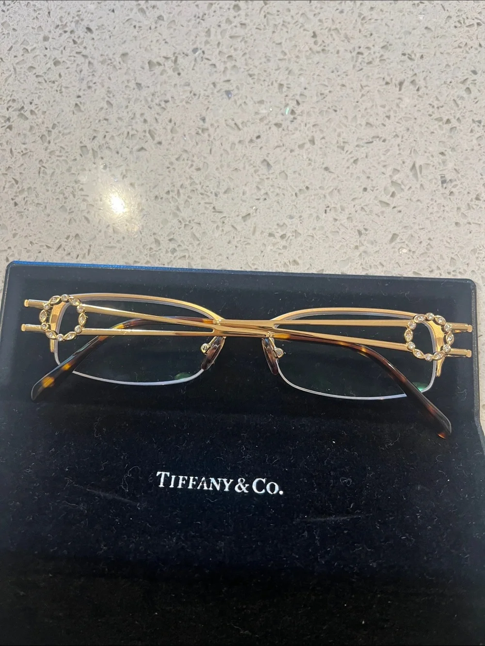 Tiffany & Co. Women's Gold Semi-Rimless Glasses with case